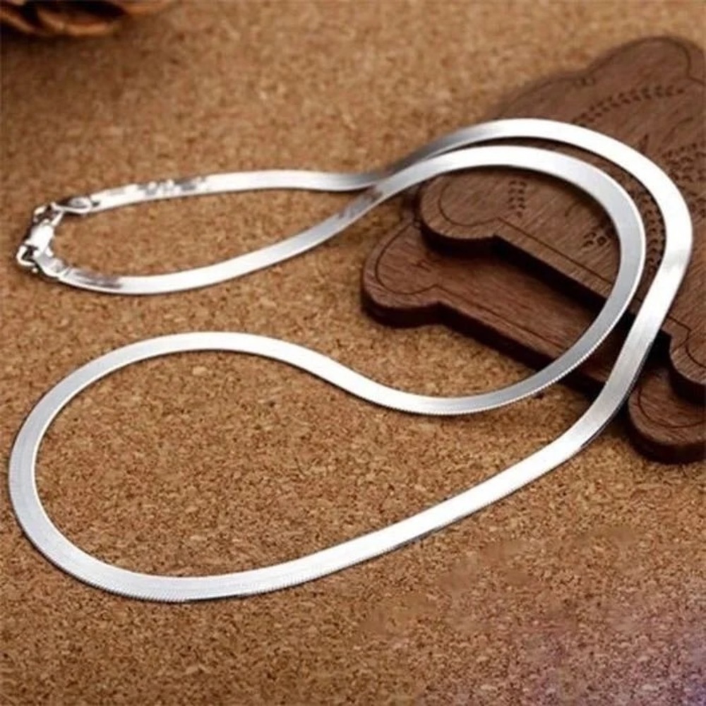 Minimalist Silver 4mm Flat Chain Herringbone Necklace - Picture 5 of 7